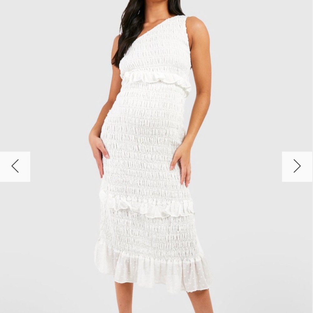 One shoulder white maternity dress